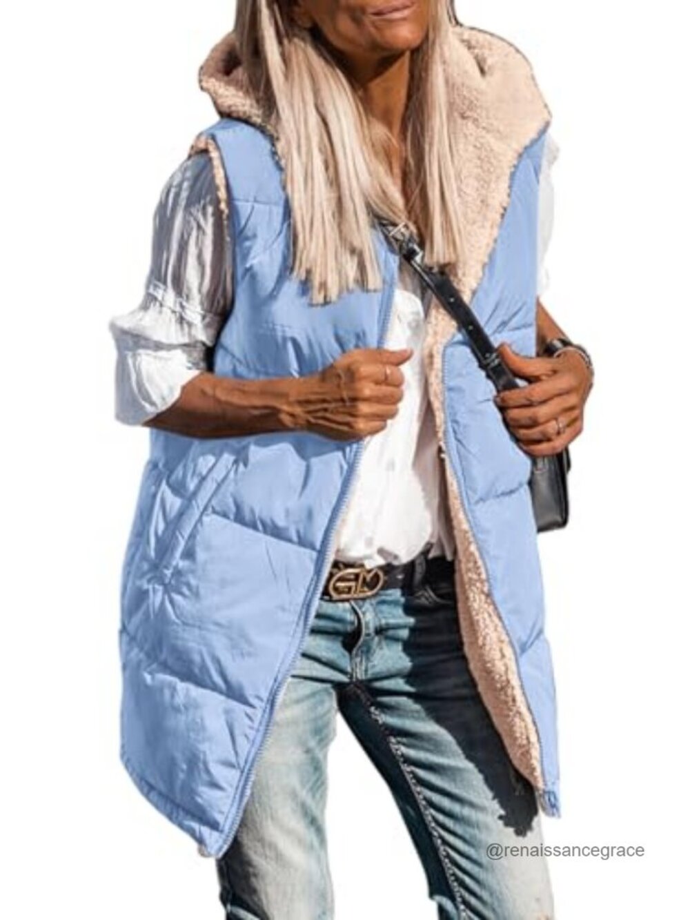 Women's Reversible Fleece Long Vest Hooded Zip Up Sleeveless Winter Coat